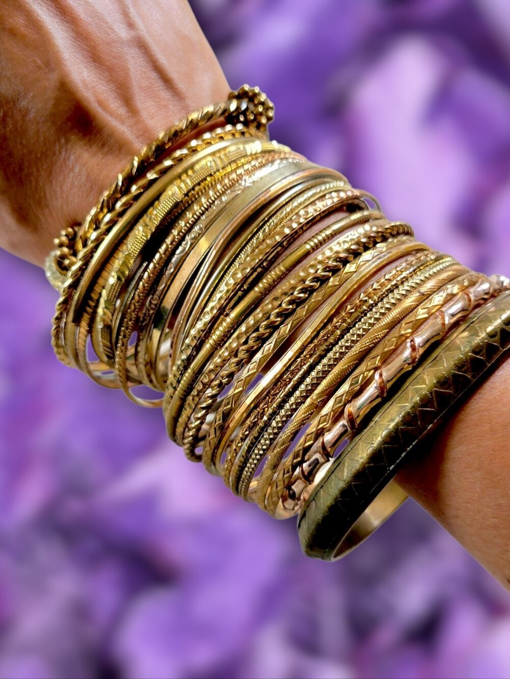 Mixed Y2K Boho Gold/Brass Tone Stacked Bangle Bracelet Bundle [20+pc]